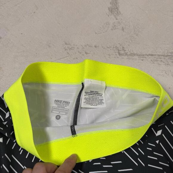 Nike Pro Compression Shorts Black White Neon Yellow Women Size S Training Gym - Picture 4 of 10